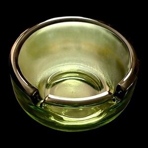 Vintage MCM Hazel‎ Atlas Glass Avocado Green 3.75" Orb Ashtray